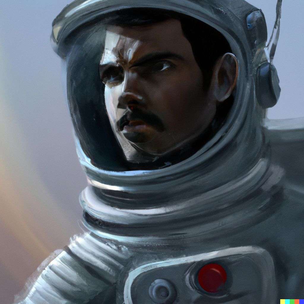 an astronaut, by Syd Mead